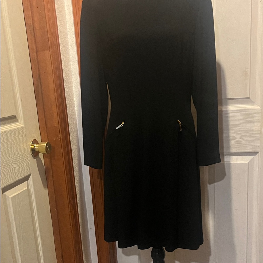 Ellen Tracy Black Turtleneck Sheath Midi Dress